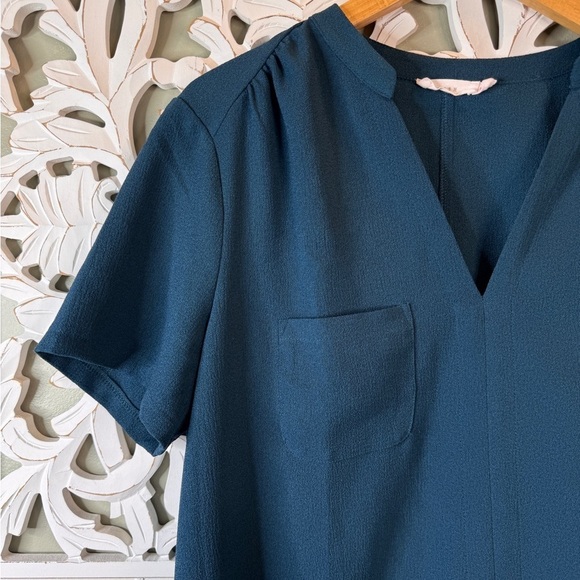 Lush Shift Shirt Dress Short Sleeve Open Neck Dress XL Pocket Blue - Picture 3 of 8